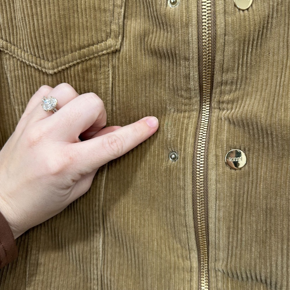 KITH Womens Jacket XL Tan‎ Corduroy Sherpa Lined Fuzzy Gold Zip Designer - Picture 4 of 13